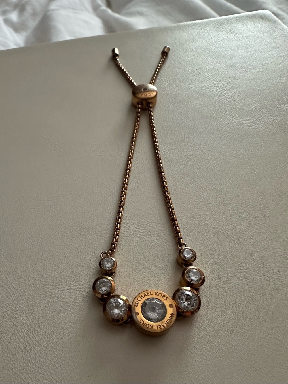 Michael Kors Rose Gold Tone Logo Slider Necklace